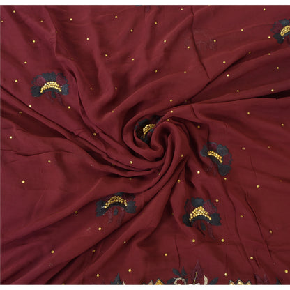 Sanskriti Vintage Sari 100% Pure Georgette Silk Purple Hand beaded Rhinestone Crafters, Upcyclers, Indian Eco-Friendly 5Yd Craft Fabric