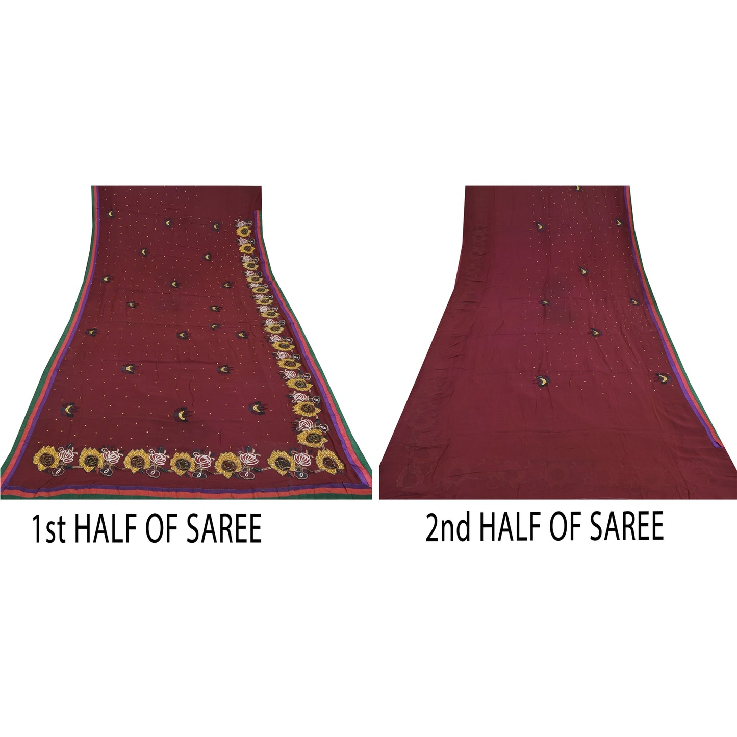 Sanskriti Vintage Sari 100% Pure Georgette Silk Purple Hand beaded Rhinestone Crafters, Upcyclers, Indian Eco-Friendly 5Yd Craft Fabric