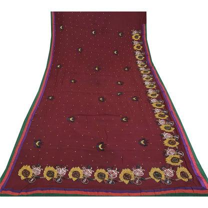 Sanskriti Vintage Sari 100% Pure Georgette Silk Purple Hand beaded Rhinestone Crafters, Upcyclers, Indian Eco-Friendly 5Yd Craft Fabric