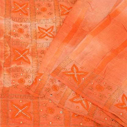 Sanskriti Vintage Orange Sarees Pure Silk Hand Beaded Premium Craft Fabric Sari