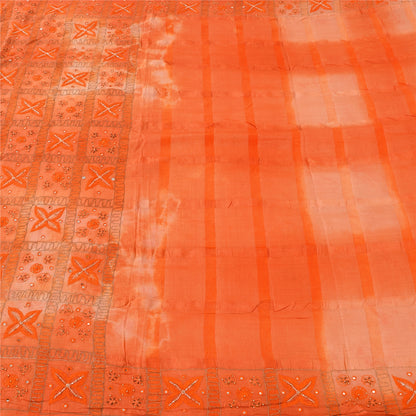 Sanskriti Vintage Orange Sarees Pure Silk Hand Beaded Premium Craft Fabric Sari