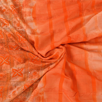 Sanskriti Vintage Orange Sarees Pure Silk Hand Beaded Premium Craft Fabric Sari
