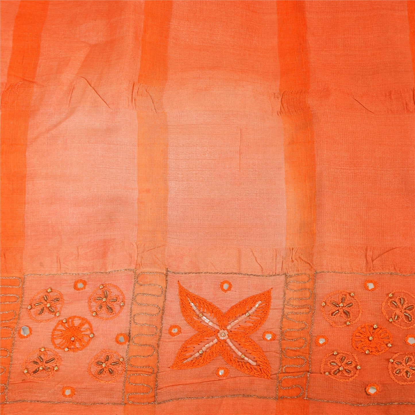 Sanskriti Vintage Orange Sarees Pure Silk Hand Beaded Premium Craft Fabric Sari