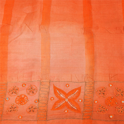 Sanskriti Vintage Orange Sarees Pure Silk Hand Beaded Premium Craft Fabric Sari