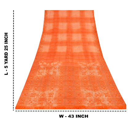 Sanskriti Vintage Orange Sarees Pure Silk Hand Beaded Premium Craft Fabric Sari