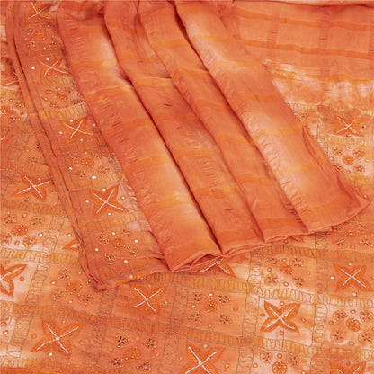 Sanskriti Vintage Orange Sarees Pure Silk Hand Beaded Premium Craft Fabric Sari