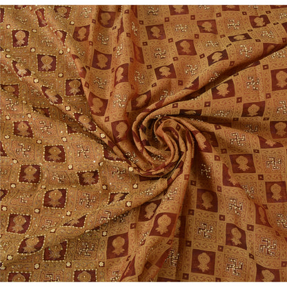 Sanskriti Vintage Brown Sarees Pure Organza Hand Beaded Zari & Woven Fabric Sari