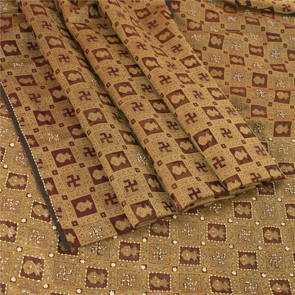 Sanskriti Vintage Brown Sarees Pure Organza Hand Beaded Zari & Woven Fabric Sari