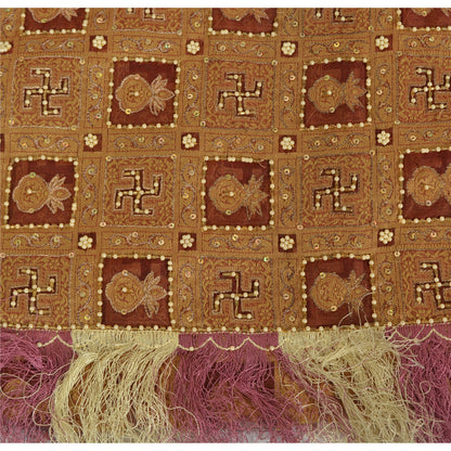 Sanskriti Vintage Brown Sarees Pure Organza Hand Beaded Zari & Woven Fabric Sari