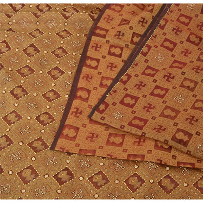 Sanskriti Vintage Brown Sarees Pure Organza Hand Beaded Zari & Woven Fabric Sari