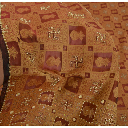 Sanskriti Vintage Brown Sarees Pure Organza Hand Beaded Zari & Woven Fabric Sari