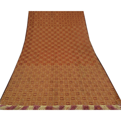 Sanskriti Vintage Brown Sarees Pure Organza Hand Beaded Zari & Woven Fabric Sari