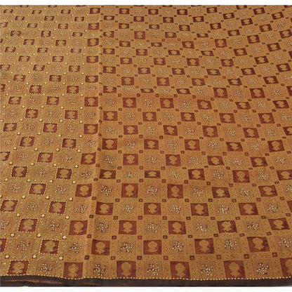 Sanskriti Vintage Brown Sarees Pure Organza Hand Beaded Zari & Woven Fabric Sari