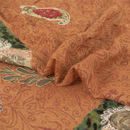 Sanskriti Vintage Antik Vintage Sari Blandet Georgette Håndbroderi Malet Bæredygtigt Stoff Sari