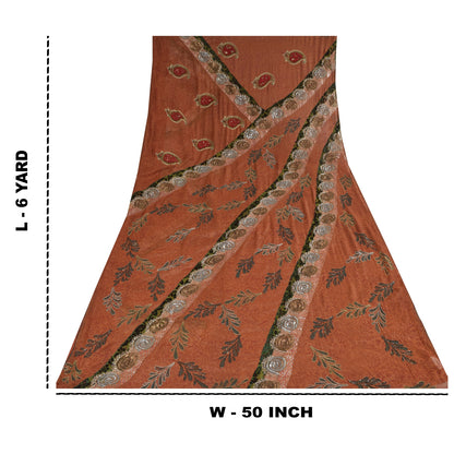Sanskriti Vintage Antique Vintage Saree Blend Georgette Hand Embroidery Painted Sustainable Fabric Sari