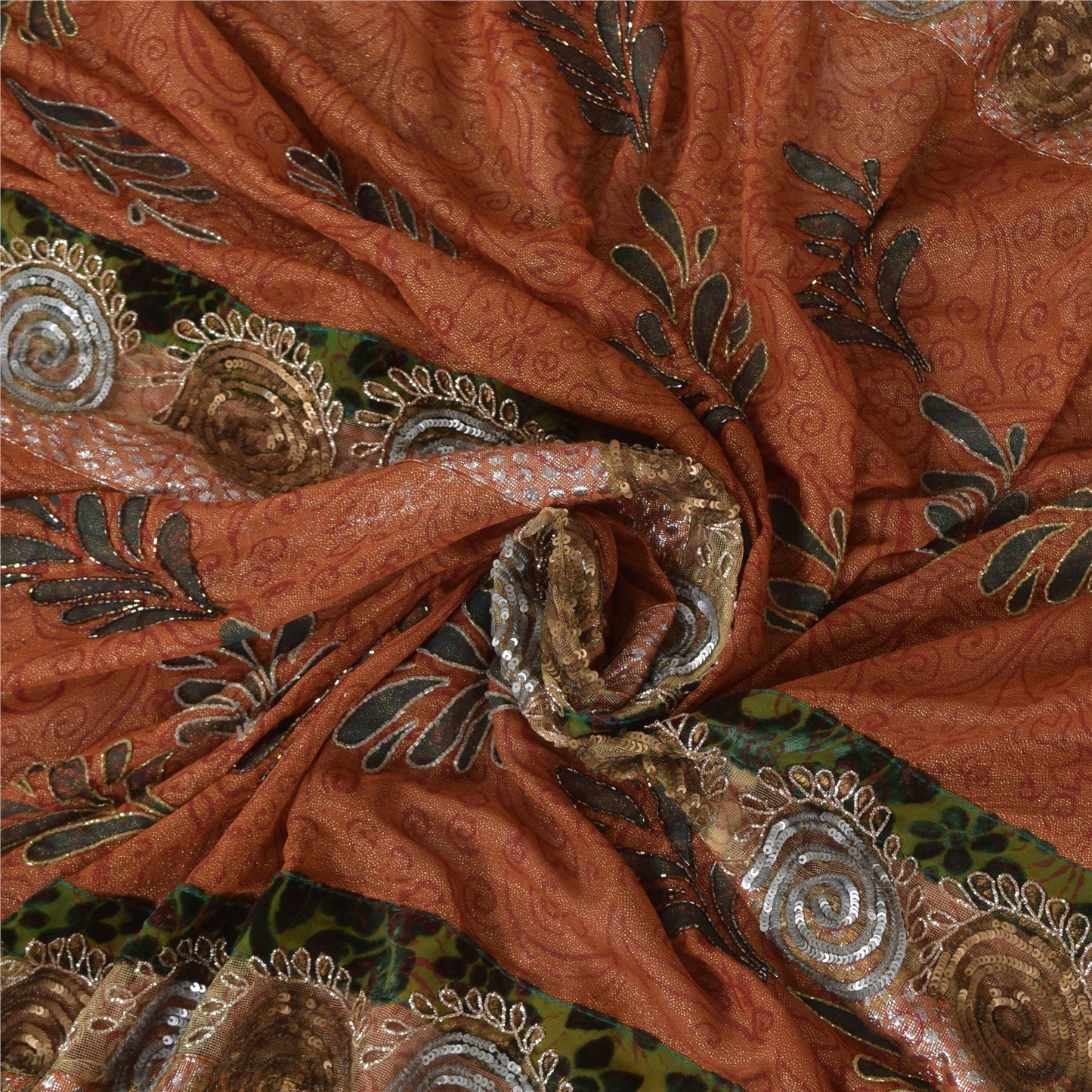 Sanskriti Vintage Antique Vintage Saree Blend Georgette Hand Embroidery Painted Sustainable Fabric Sari