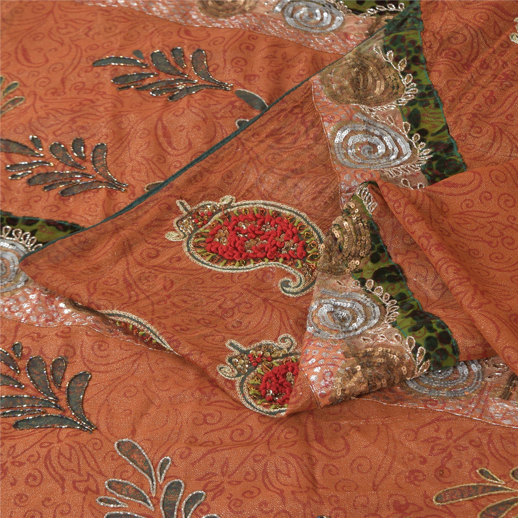 Sanskriti Vintage Antique Vintage Saree Blend Georgette Hand Embroidery Painted Sustainable Fabric Sari