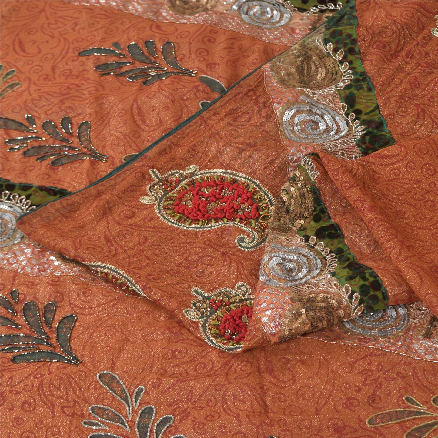 Sanskriti Vintage Antique Vintage Saree Blend Georgette Hand Embroidery Painted Sustainable Fabric Sari
