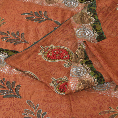 Sanskriti Vintage Antique Vintage Saree Blend Georgette Hand Embroidery Painted Sustainable Fabric Sari