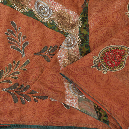 Sanskriti Vintage Antique Vintage Saree Blend Georgette Hand Embroidery Painted Sustainable Fabric Sari