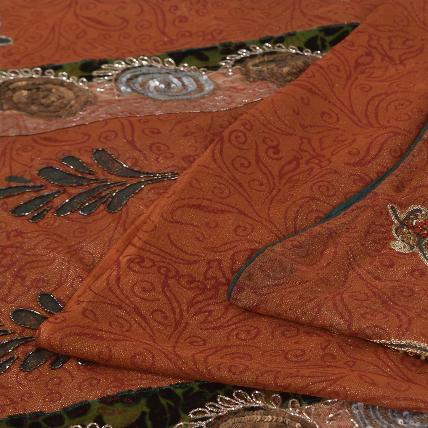 Sanskriti Vintage Antique Vintage Saree Blend Georgette Hand Embroidery Painted Sustainable Fabric Sari