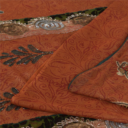 Sanskriti Vintage Antique Vintage Saree Blend Georgette Hand Embroidery Painted Sustainable Fabric Sari
