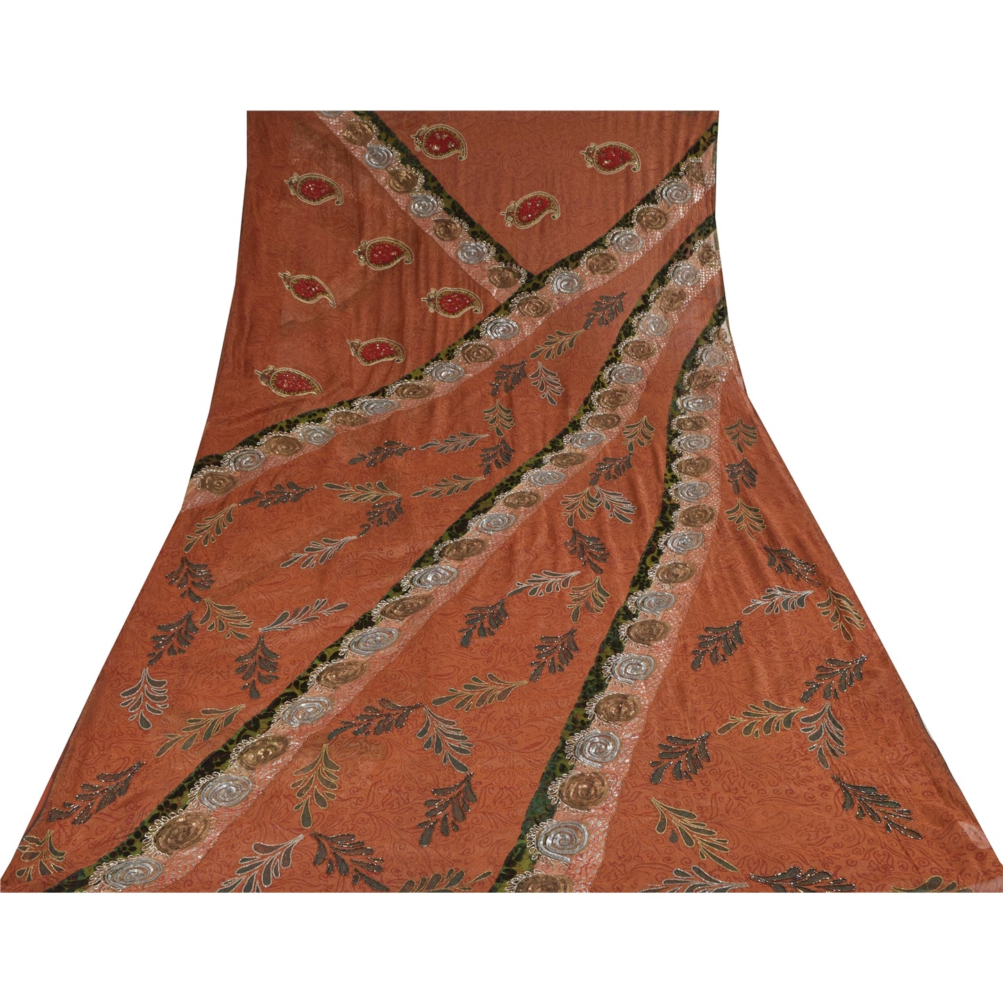 Sanskriti Vintage Antique Vintage Saree Blend Georgette Hand Embroidery Painted Sustainable Fabric Sari