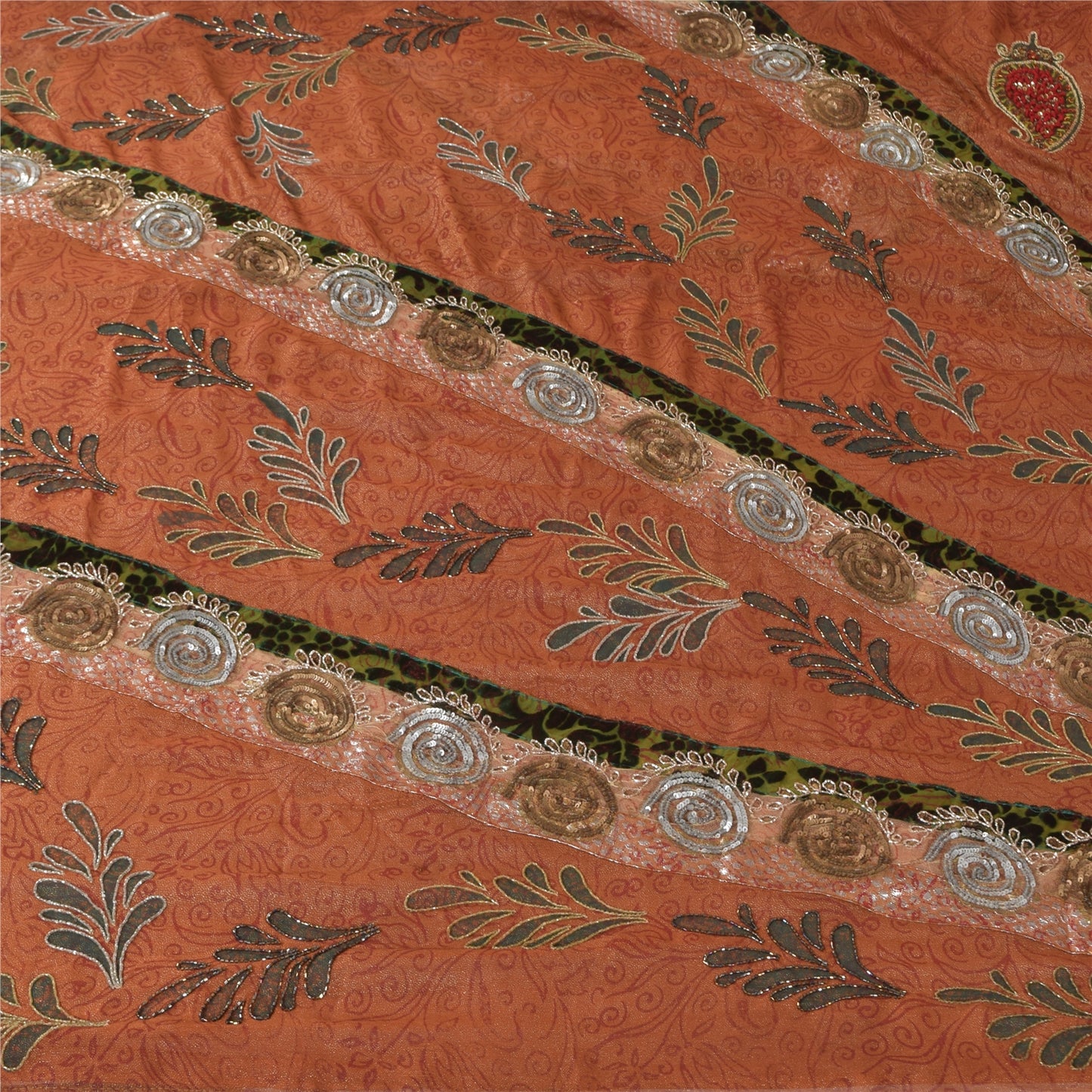 Sanskriti Vintage Antique Vintage Saree Blend Georgette Hand Embroidery Painted Sustainable Fabric Sari