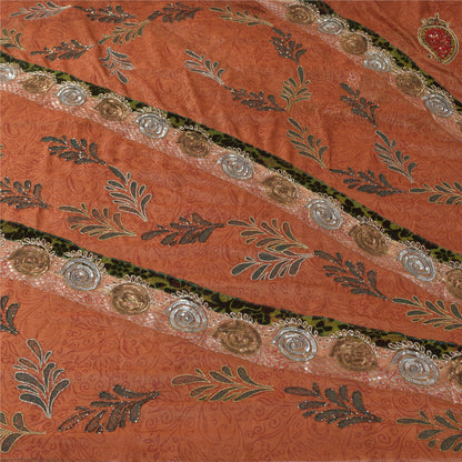 Sanskriti Vintage Antique Vintage Saree Blend Georgette Hand Embroidery Painted Sustainable Fabric Sari