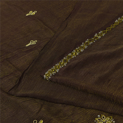 Sanskriti Vintage Dark Brown Sarees Pure Silk Hand Beaded Sari 5+ yd Fabric
