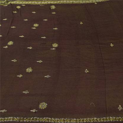 Sanskriti Vintage Dark Brown Sarees Pure Silk Hand Beaded Sari 5+ yd Fabric
