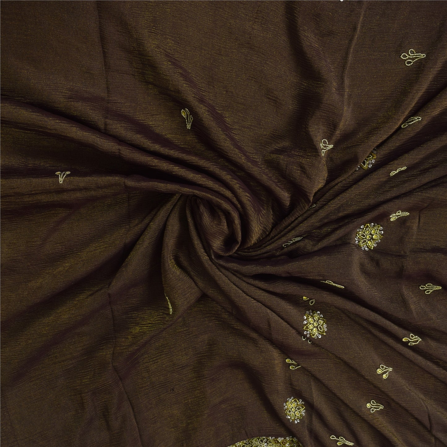 Sanskriti Vintage Dark Brown Sarees Pure Silk Hand Beaded Sari 5+ yd Fabric