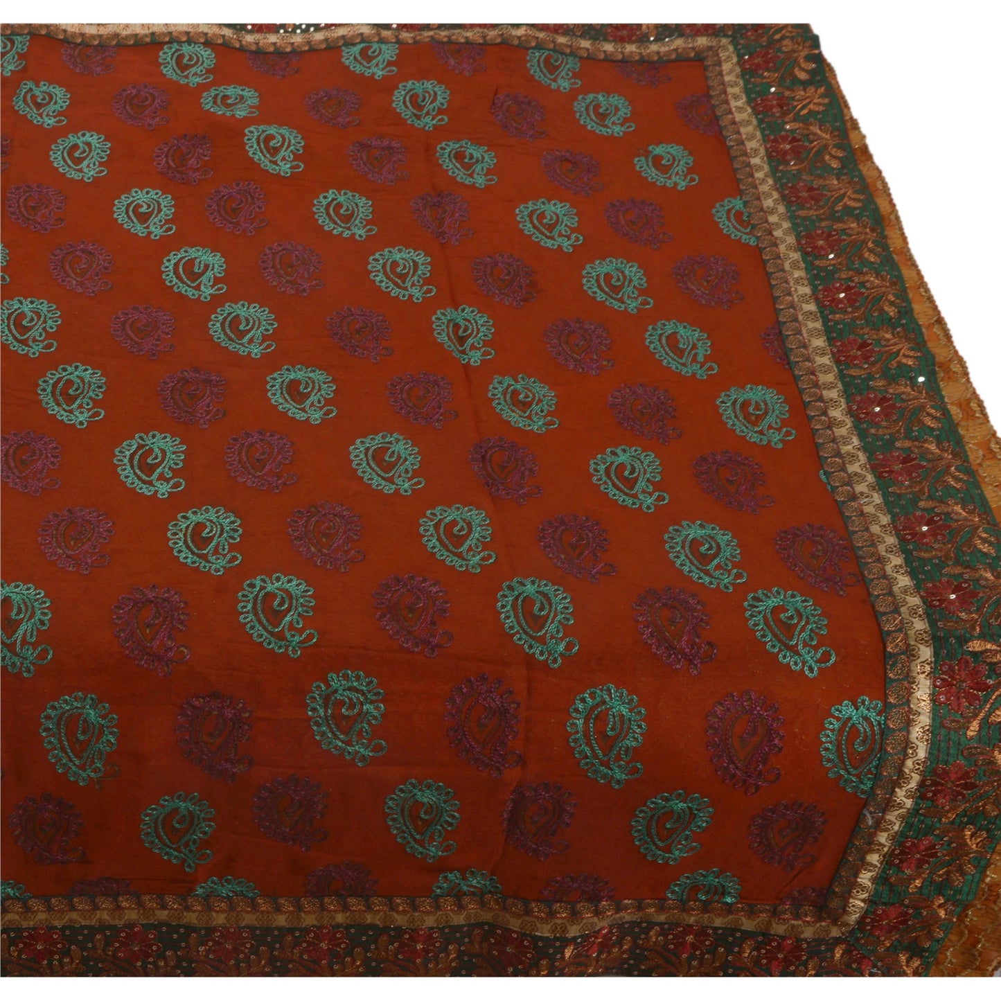 Sanskriti Vintage Antique Vintage Saree Blend Georgette Hand Embroidery Painted Woven Sustainable Fabric Sari