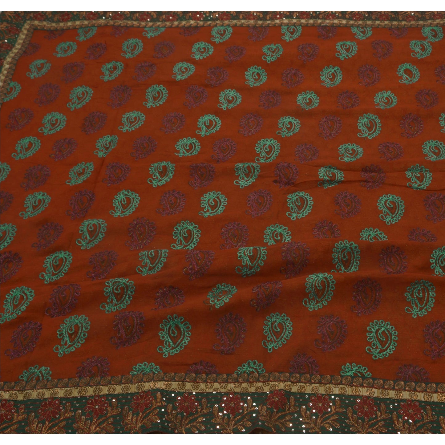 Sanskriti Vintage Antique Vintage Saree Blend Georgette Hand Embroidery Painted Woven Sustainable Fabric Sari