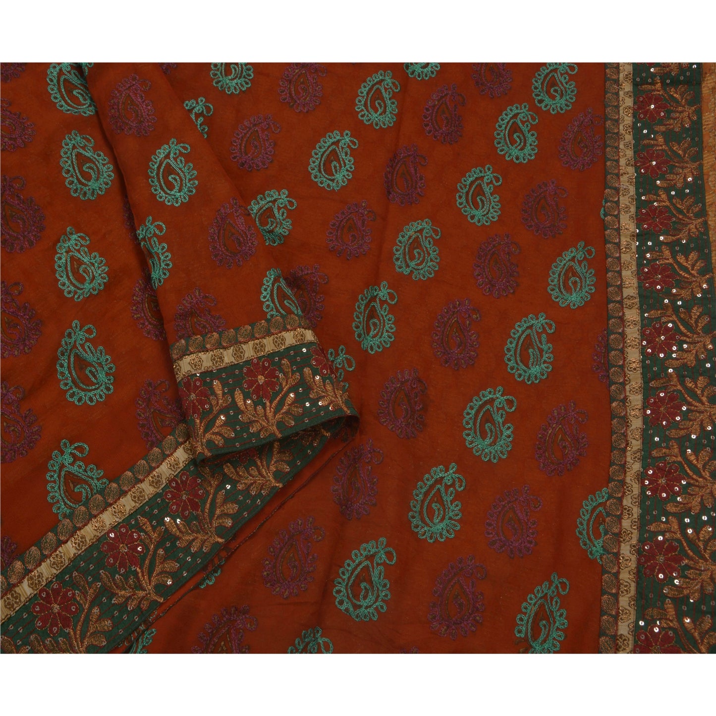 Sanskriti Vintage Antique Vintage Saree Blend Georgette Hand Embroidery Painted Woven Sustainable Fabric Sari