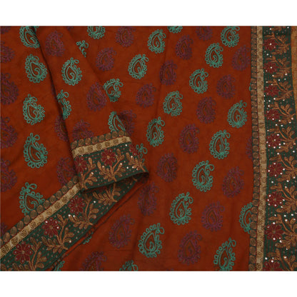 Sanskriti Vintage Antique Vintage Saree Blend Georgette Hand Embroidery Painted Woven Sustainable Fabric Sari
