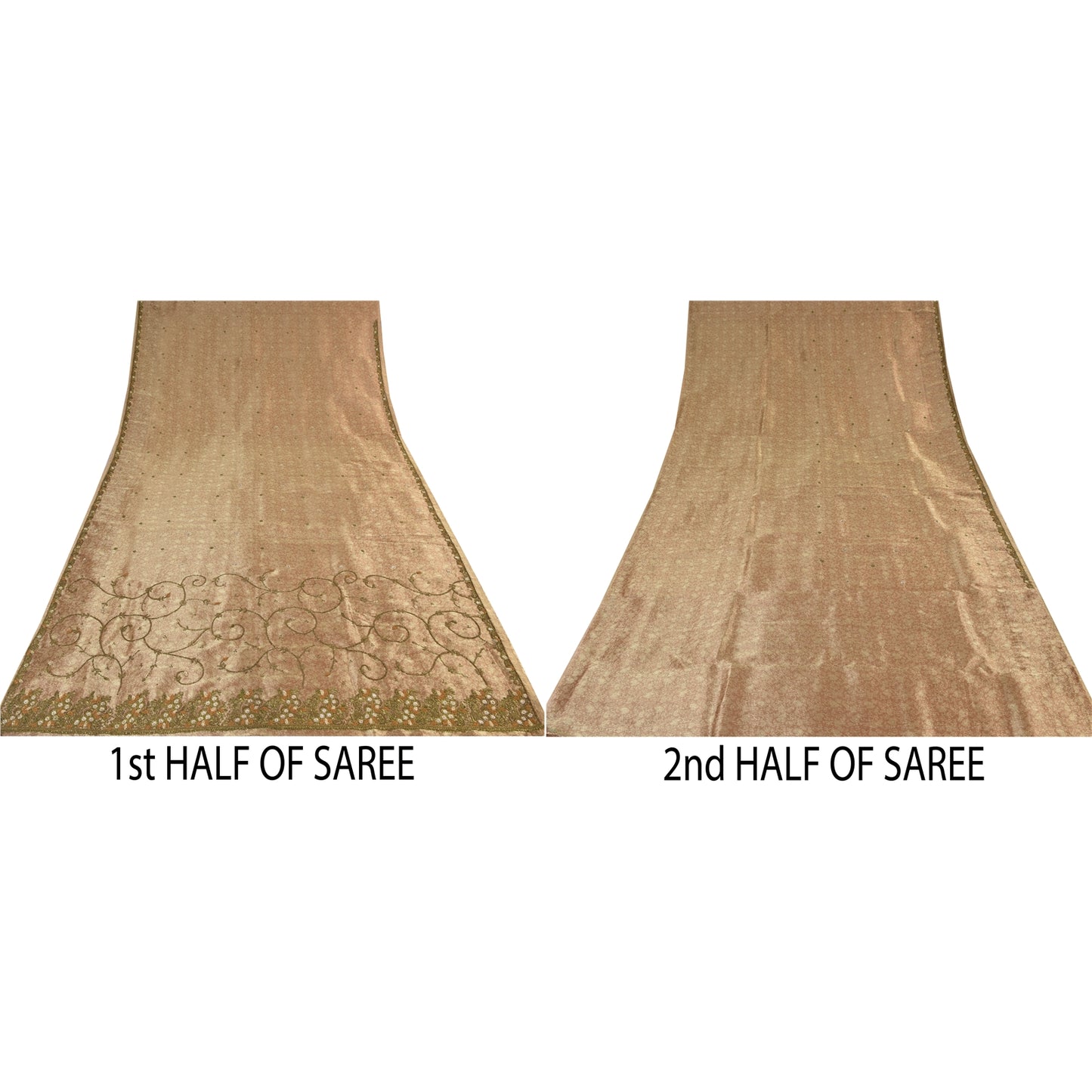 Sanskriti Vintage Indian Brown Sarees Tissue Hand Beaded Ethnic 5yd Craft Fabric