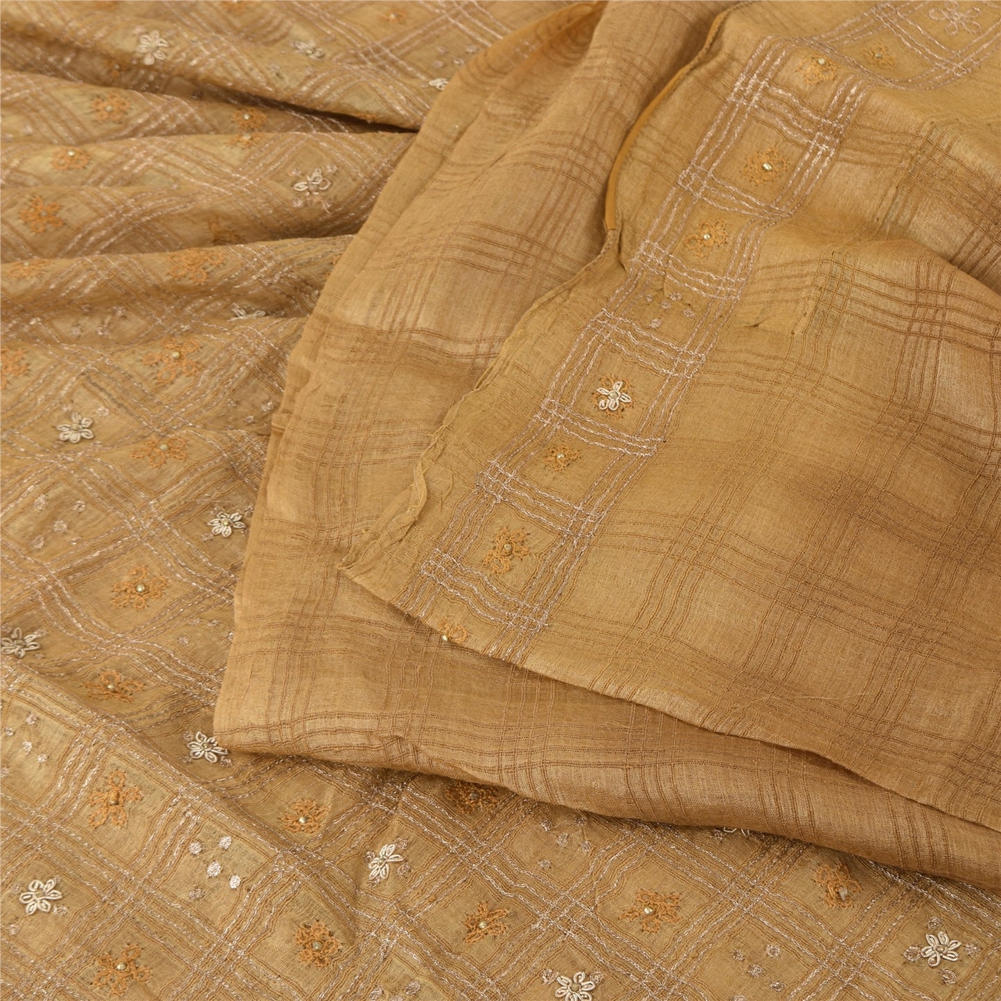 Sanskriti Vintage Indian Sarees Pure Silk Hand Beaded Premium Sari Craft Fabric