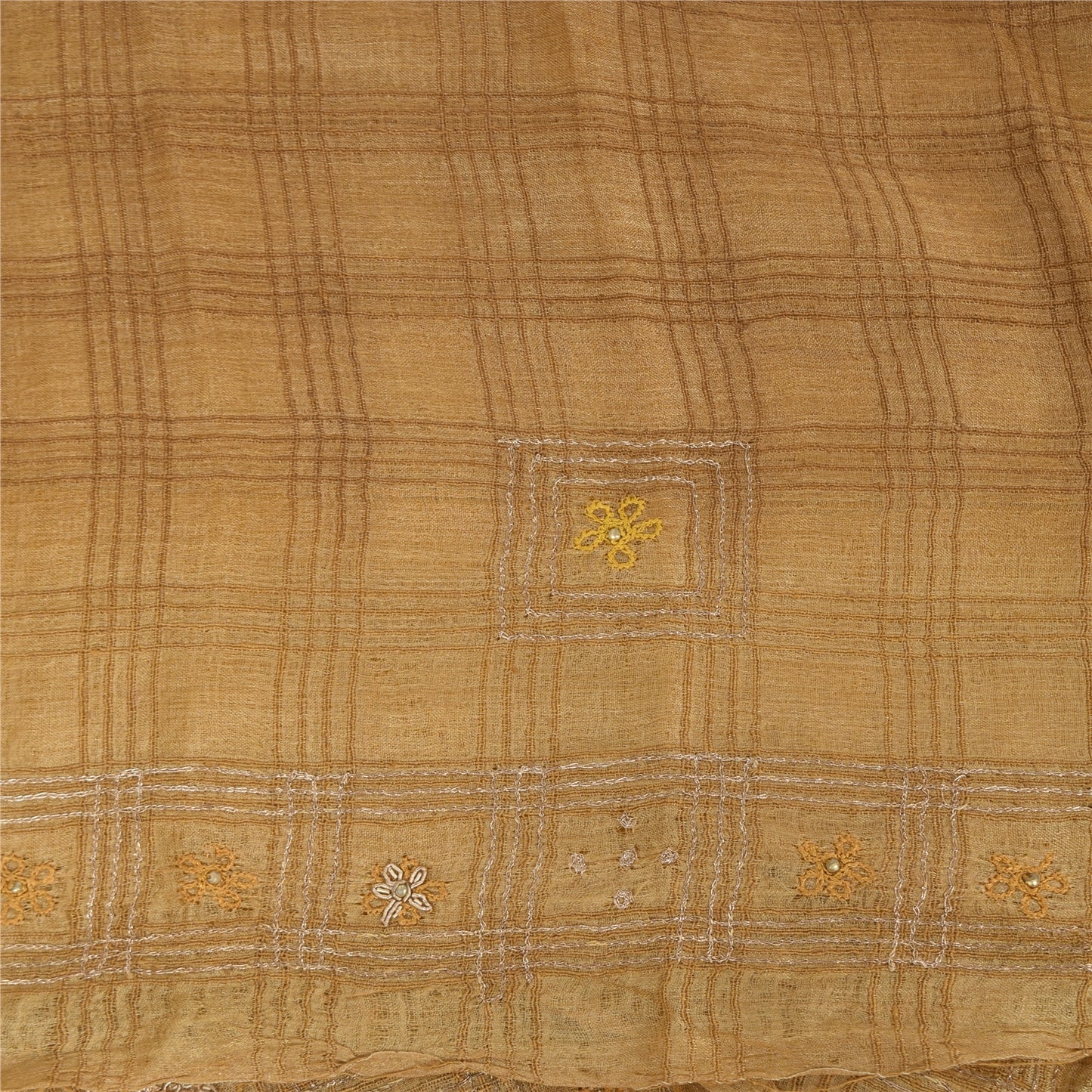 Sanskriti Vintage Indian Sarees Pure Silk Hand Beaded Premium Sari Craft Fabric