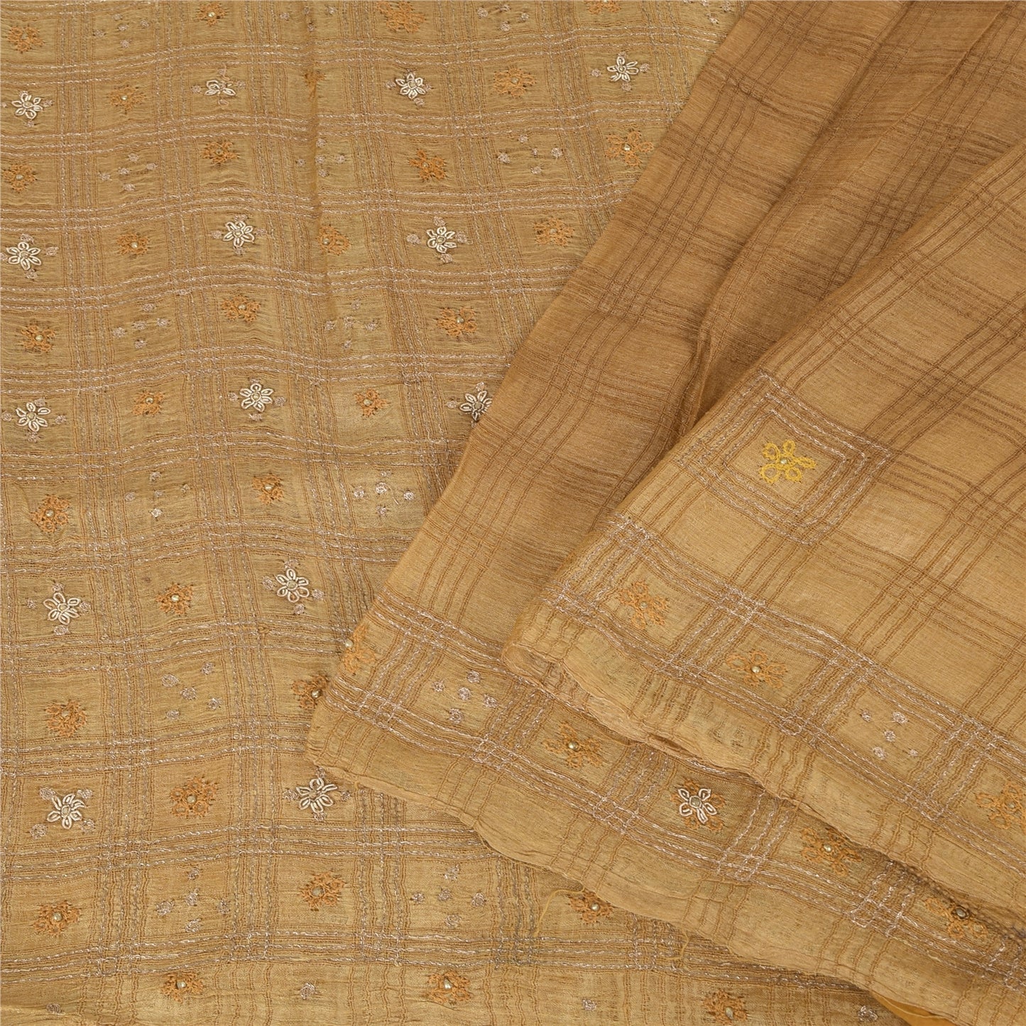 Sanskriti Vintage Indian Sarees Pure Silk Hand Beaded Premium Sari Craft Fabric