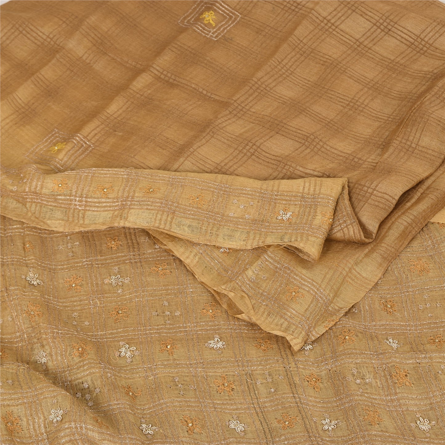 Sanskriti Vintage Indian Sarees Pure Silk Hand Beaded Premium Sari Craft Fabric