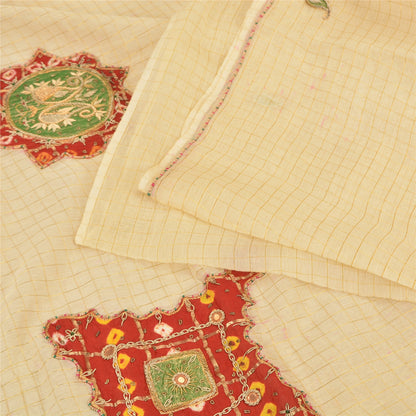 Sanskriti Vintage Cream Sarees Blend Silk Hand Beaded Craft Fabric Premium Sari