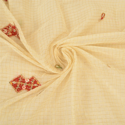 Sanskriti Vintage Cream Sarees Blend Silk Hand Beaded Craft Fabric Premium Sari