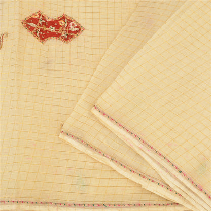 Sanskriti Vintage Cream Sarees Blend Silk Hand Beaded Craft Fabric Premium Sari