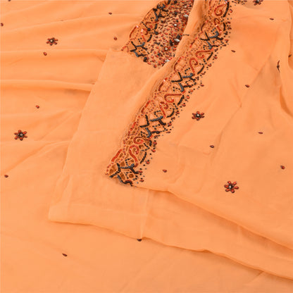 Sanskriti Vintage Peach Saree Pure Georgette Silk Hand Embroidery Sustainable Fabric Kundan Sari