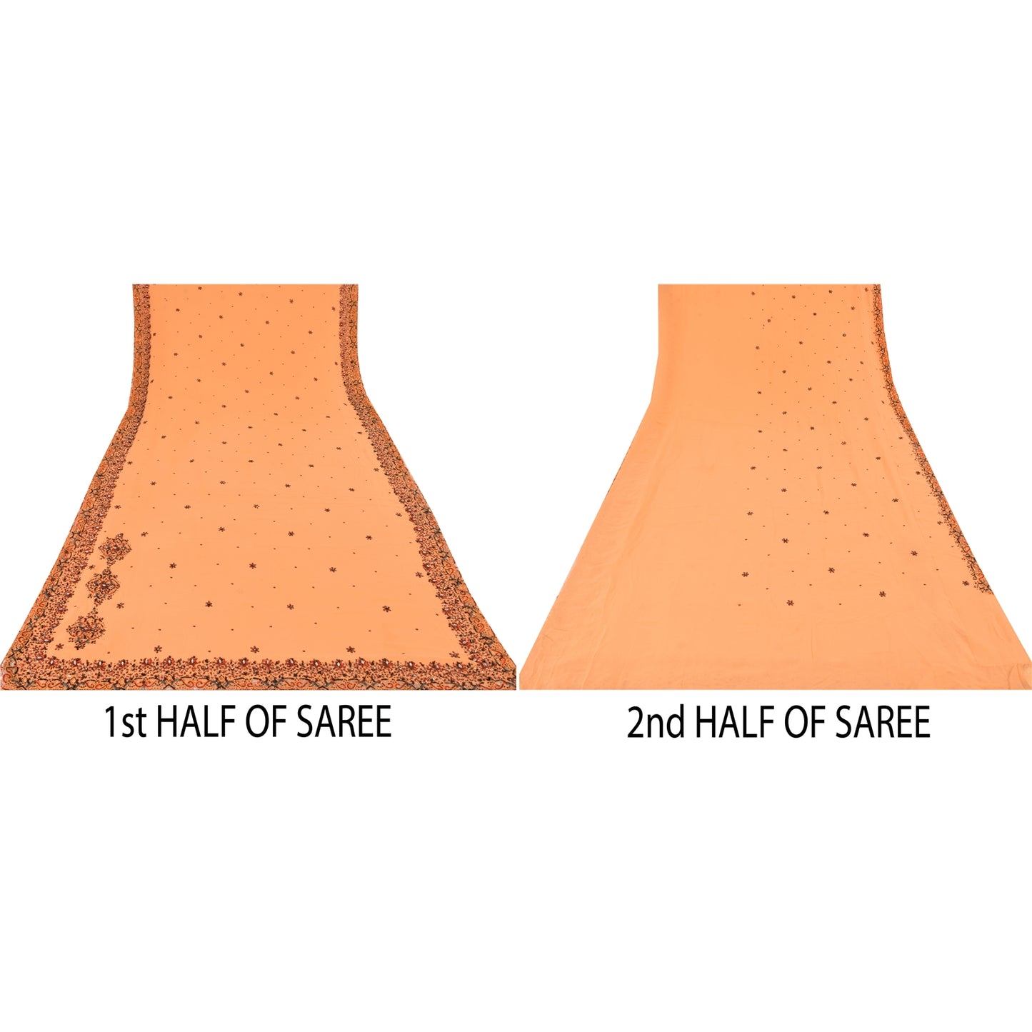 Sanskriti Vintage Peach Saree Pure Georgette Silk Hand Embroidery Sustainable Fabric Kundan Sari