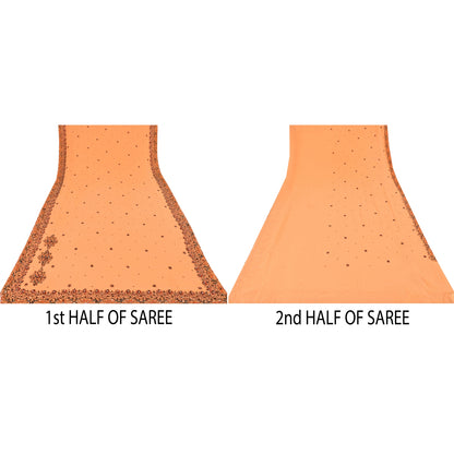 Sanskriti Vintage Peach Saree Pure Georgette Silk Hand Embroidery Sustainable Fabric Kundan Sari