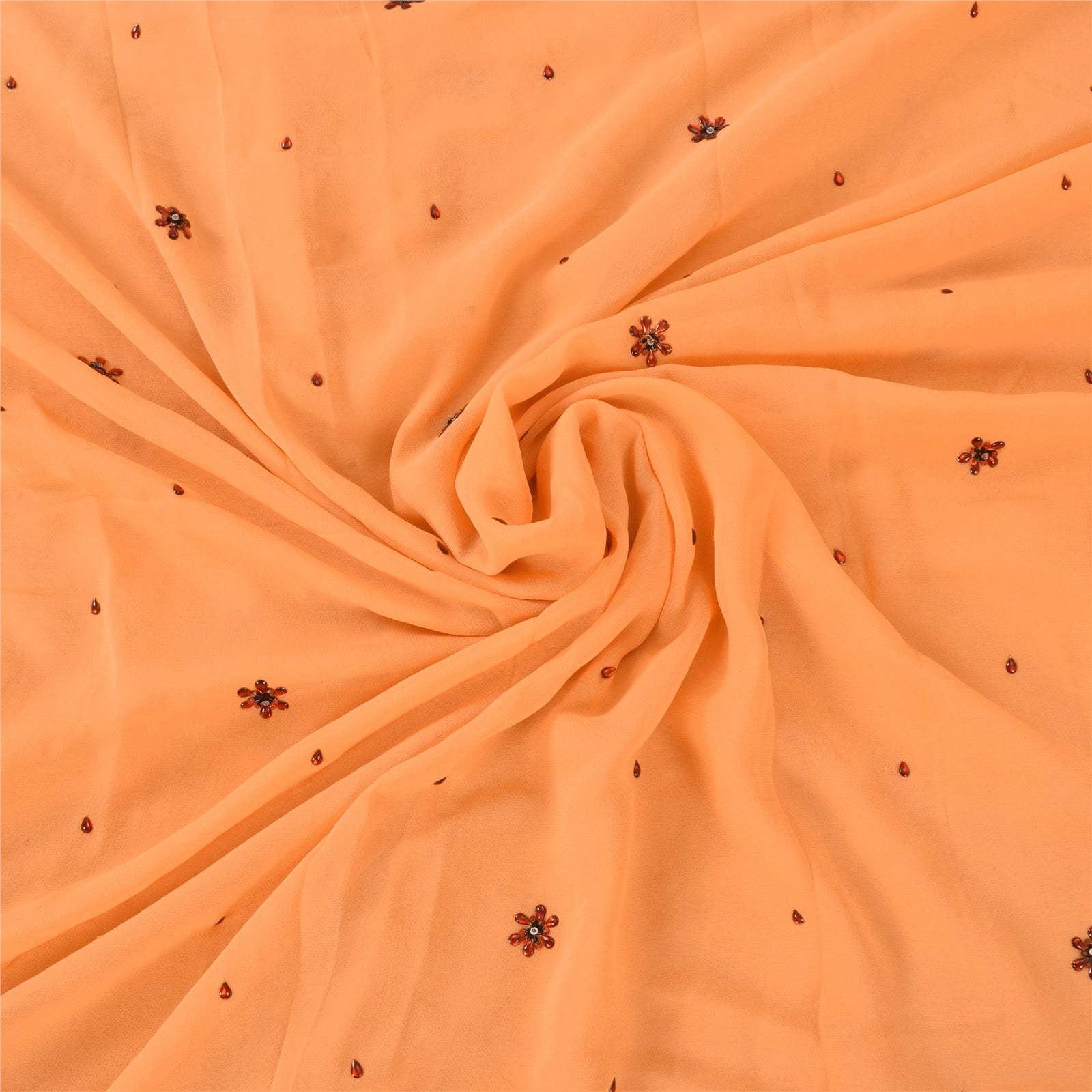 Sanskriti Vintage Peach Saree Pure Georgette Silk Hand Embroidery Sustainable Fabric Kundan Sari