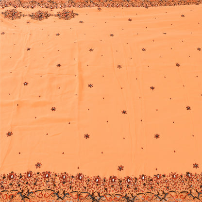 Sanskriti Vintage Peach Saree Pure Georgette Silk Hand Embroidery Sustainable Fabric Kundan Sari