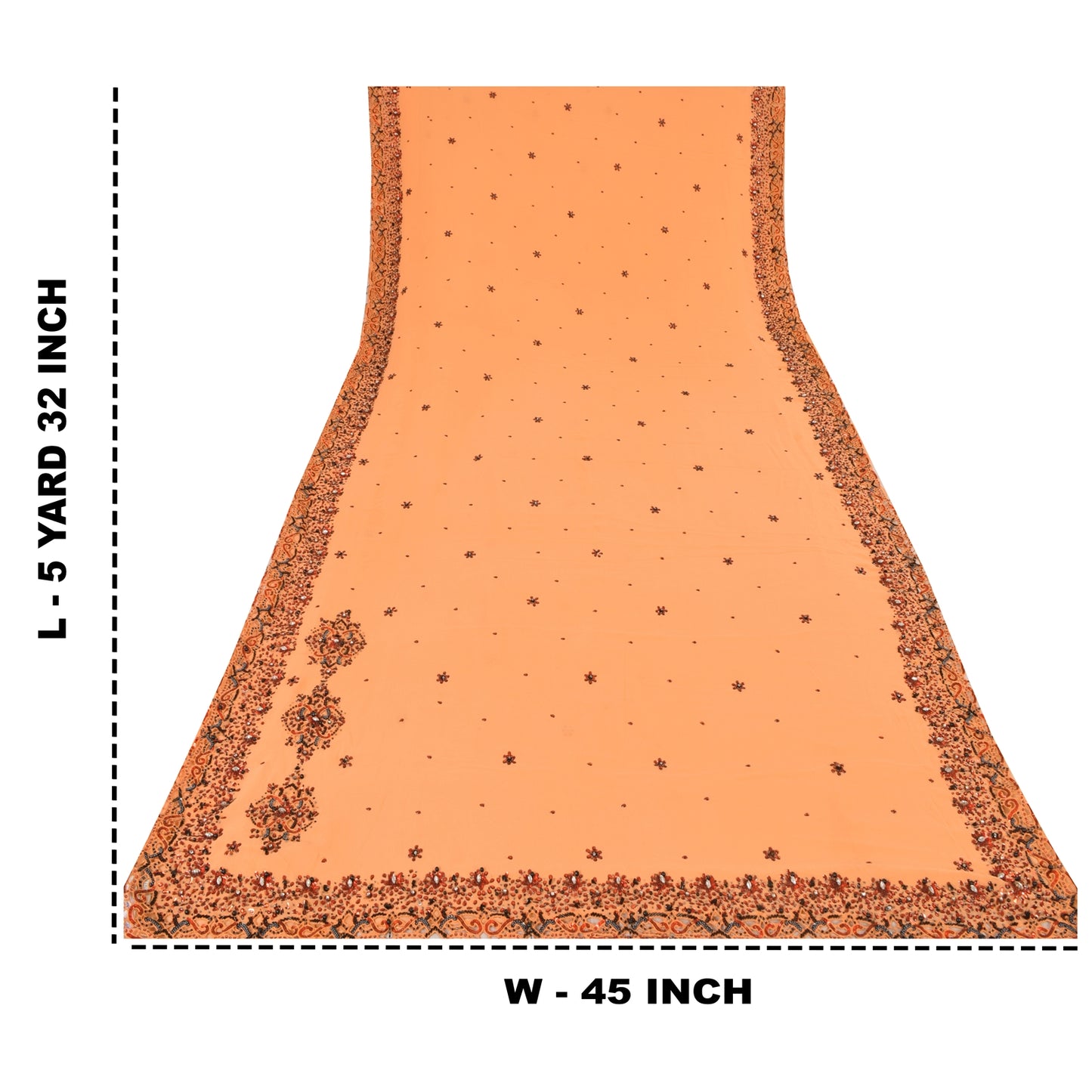Sanskriti Vintage Peach Saree Pure Georgette Silk Hand Embroidery Sustainable Fabric Kundan Sari